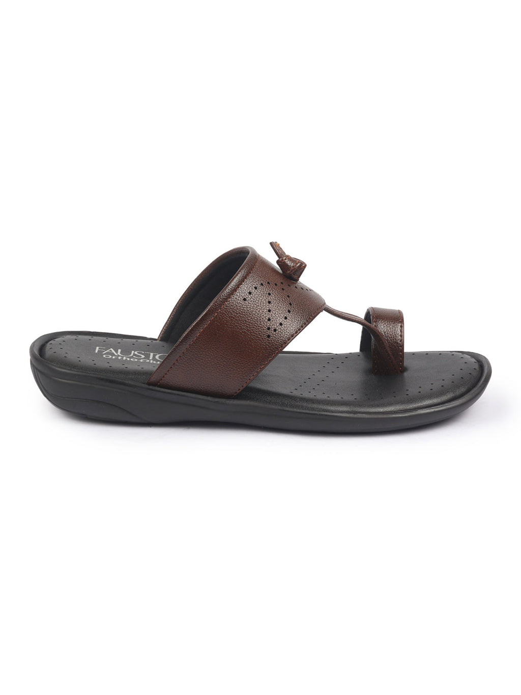 shop fausto men tan toe ring kohlapuri slipper with cushioned footbed|multi strap slipper for evening online.