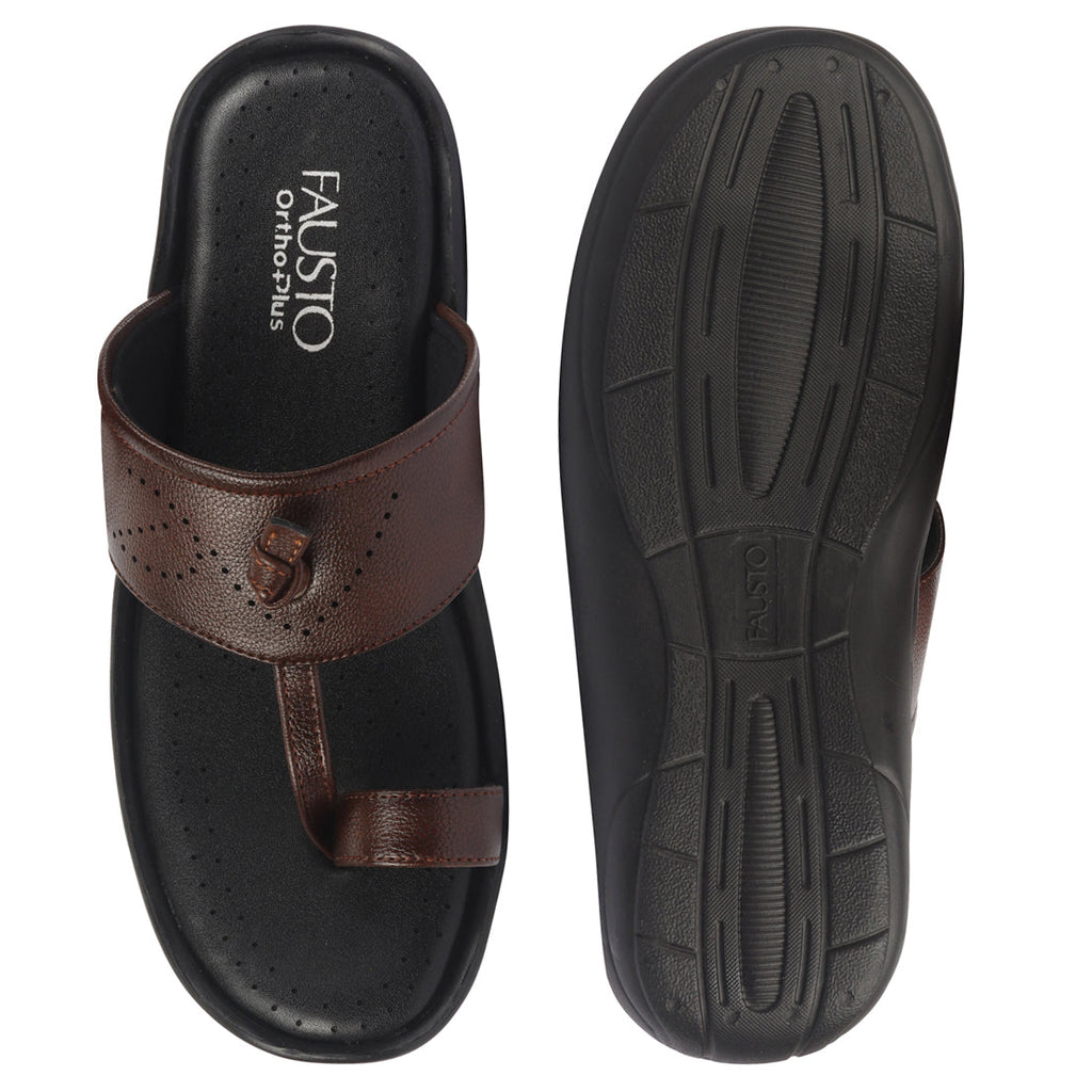 shop fausto men tan toe ring kohlapuri slipper with cushioned footbed|multi strap slipper for evening online.