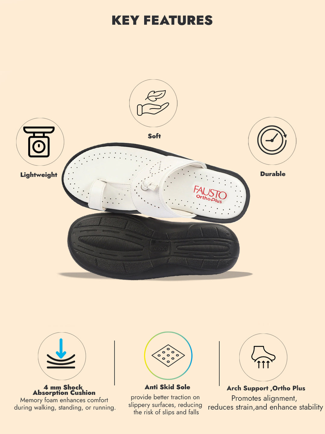 fausto men white toe ring kohlapuri slipper with cushioned footbed|multi strap slipper for evening