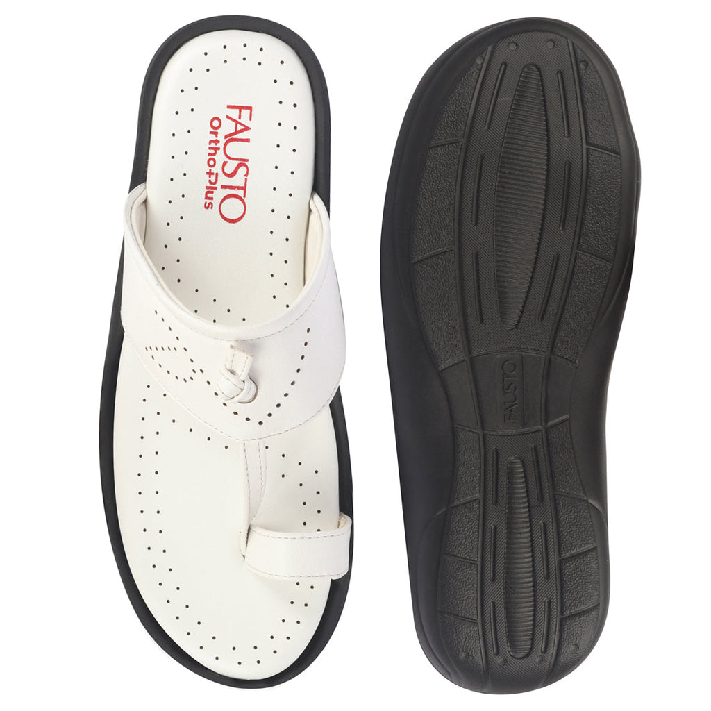 Shop FAUSTO Men White Toe Ring Kohlapuri Slipper With Cushioned Footbed|Multi Strap Slipper For Evening Online.