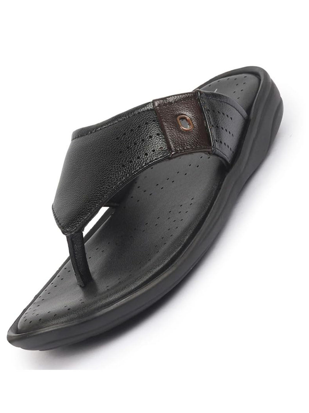 FAUSTO Men Black Open Toe Flip-Flop Slippers With Memory Cushion|Outdoor Slipper For Men