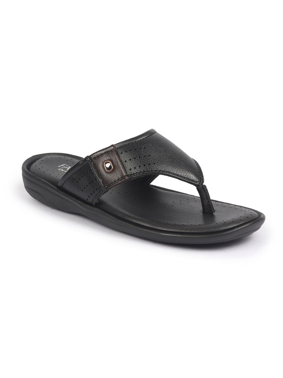 Shop FAUSTO Men Black Open Toe Flip-Flop Slippers With Memory Cushion|Outdoor Slipper For Men Online.