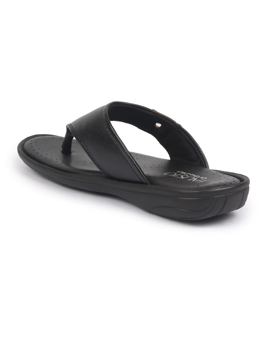 Shop FAUSTO Men Black Open Toe Flip-Flop Slippers With Memory Cushion|Outdoor Slipper For Men Online.