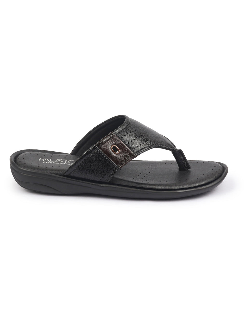 Shop FAUSTO Men Black Open Toe Flip-Flop Slippers With Memory Cushion|Outdoor Slipper For Men Online.