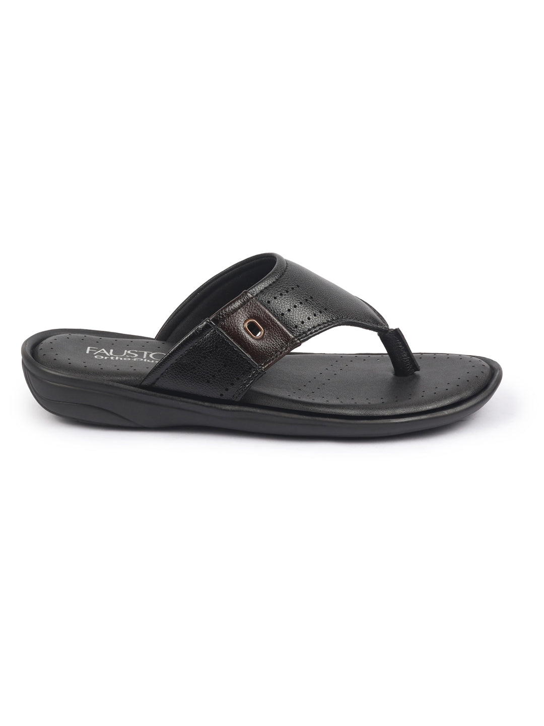 Shop FAUSTO Men Black Open Toe Flip-Flop Slippers With Memory Cushion|Outdoor Slipper For Men Online.