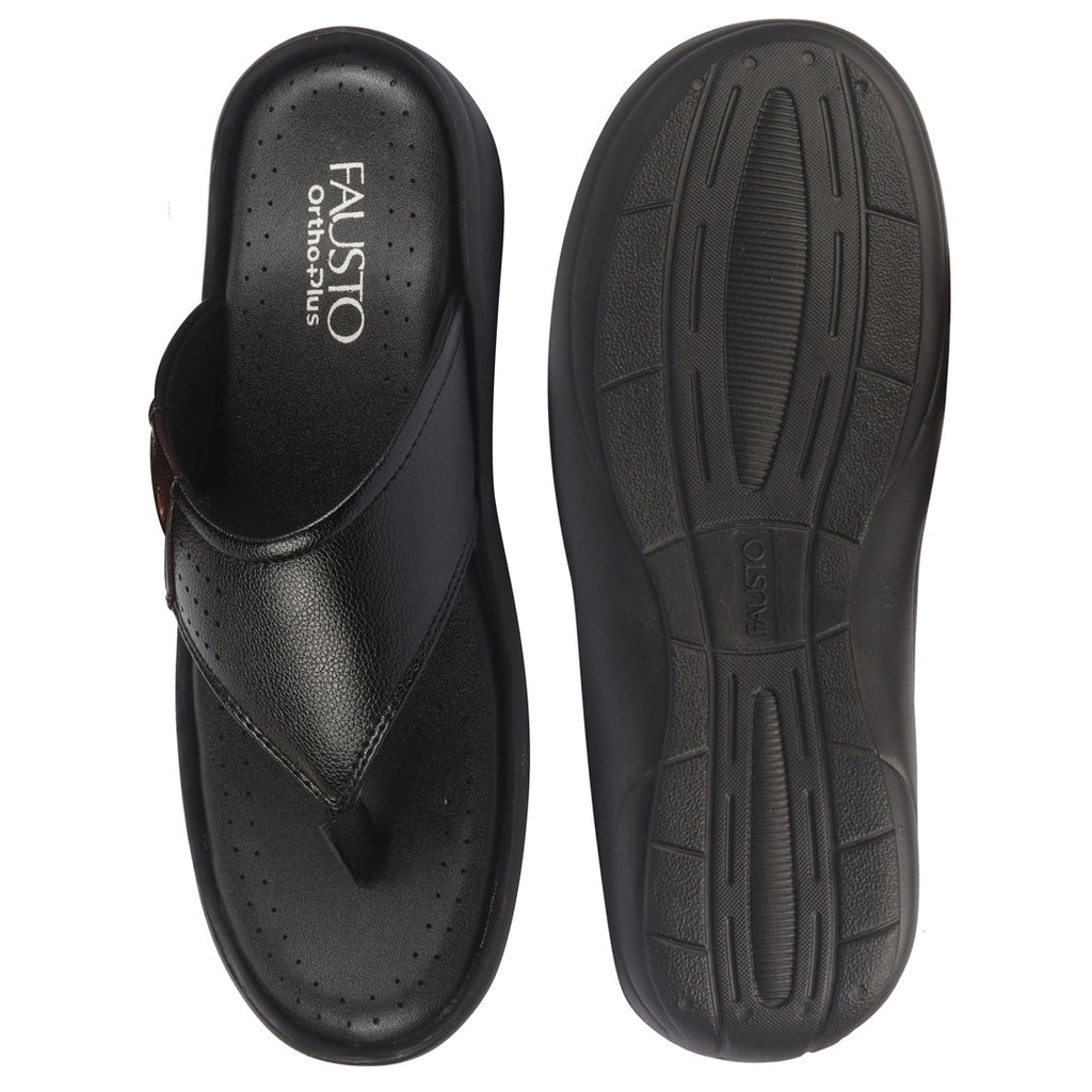 Shop FAUSTO Men Black Open Toe Flip-Flop Slippers With Memory Cushion|Outdoor Slipper For Men Online.