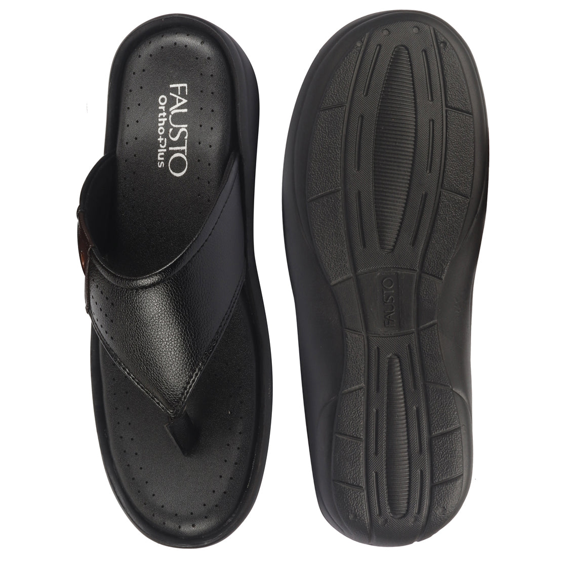 Shop FAUSTO Men Black Open Toe Flip-Flop Slippers With Memory Cushion|Outdoor Slipper For Men Online.