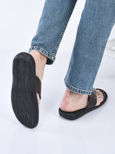 fausto men brown open toe flip-flop slippers with memory cushion|outdoor slipper for men