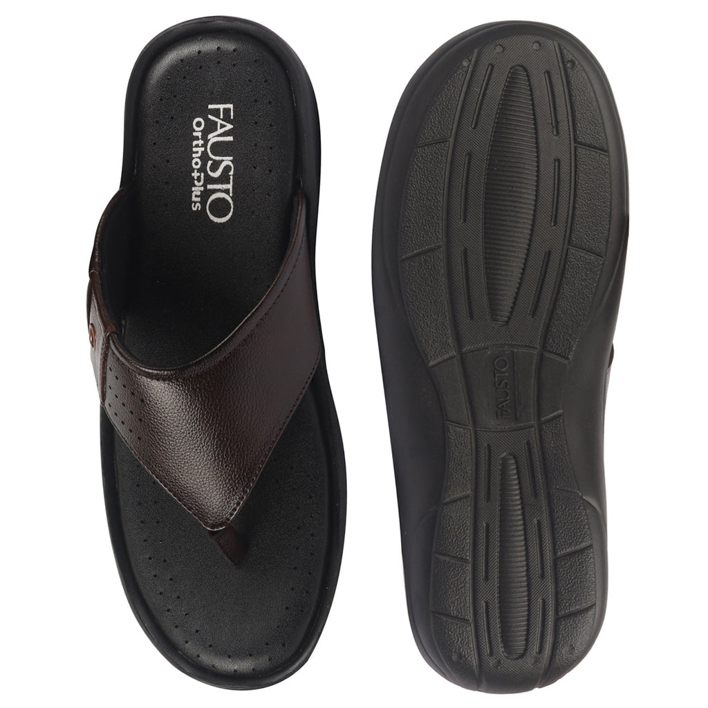 fausto men brown open toe flip-flop slippers with memory cushion|outdoor slipper for men