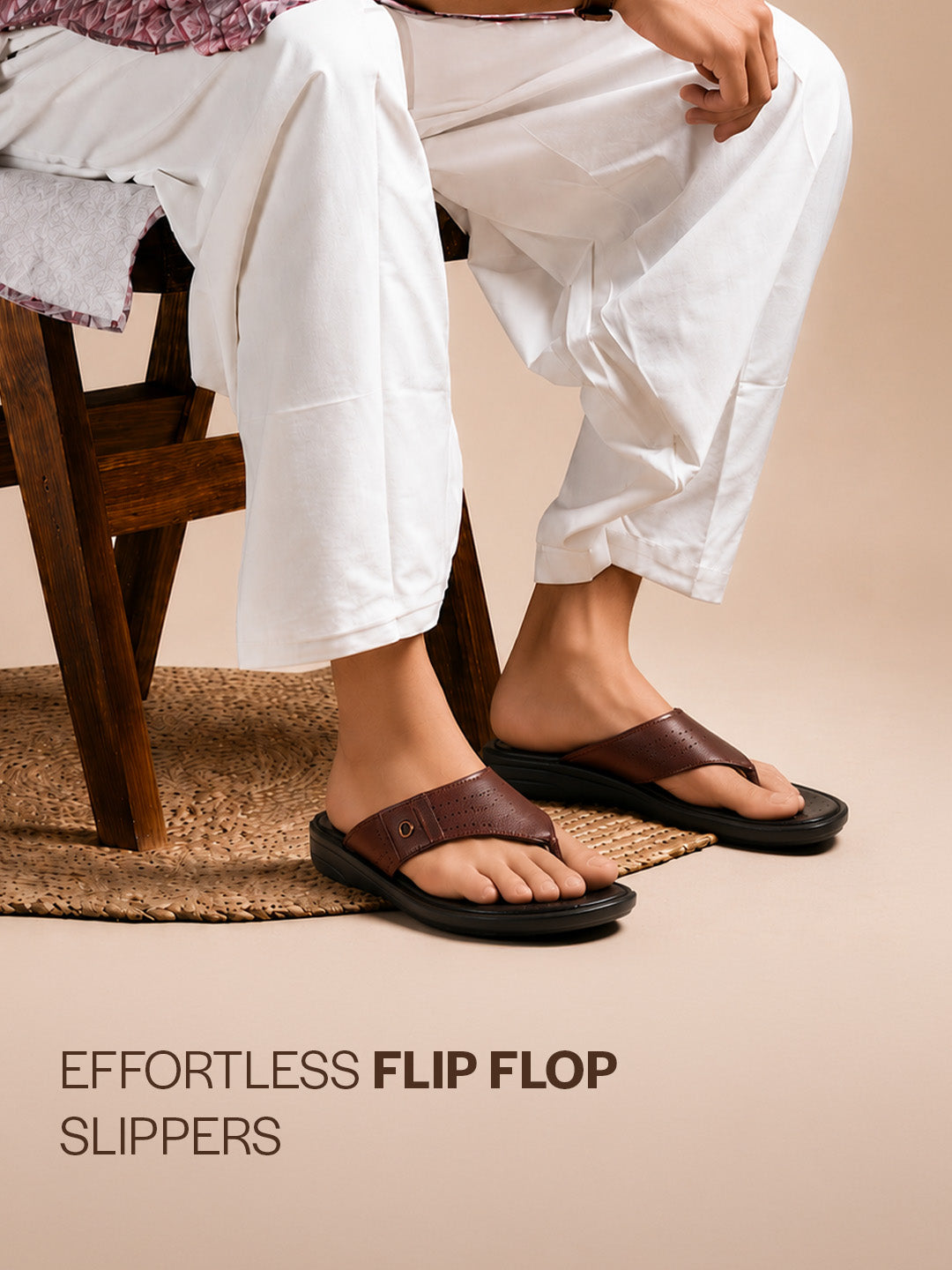 shop fausto men tan open toe flip-flop slippers with memory cushion|outdoor slipper for men online.