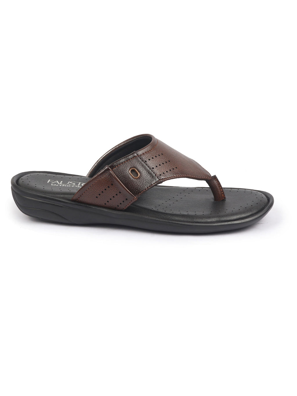 Shop FAUSTO Men Tan Open Toe Flip-Flop Slippers With Memory Cushion|Outdoor Slipper For Men Online.