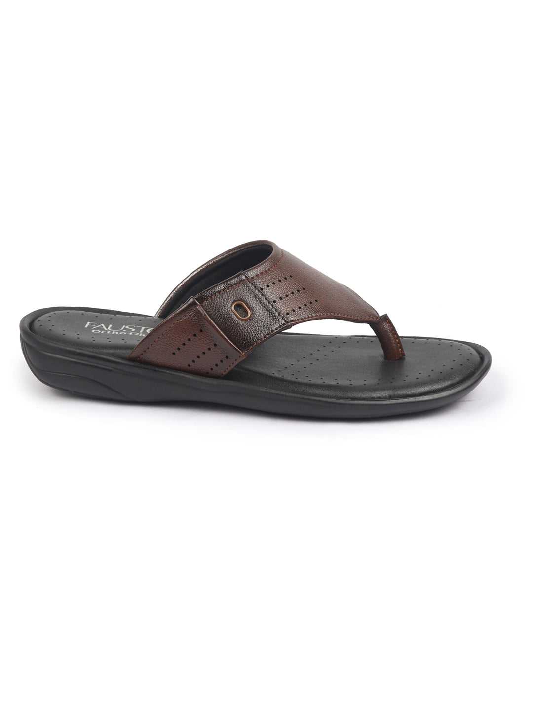Shop FAUSTO Men Tan Open Toe Flip-Flop Slippers With Memory Cushion|Outdoor Slipper For Men Online.