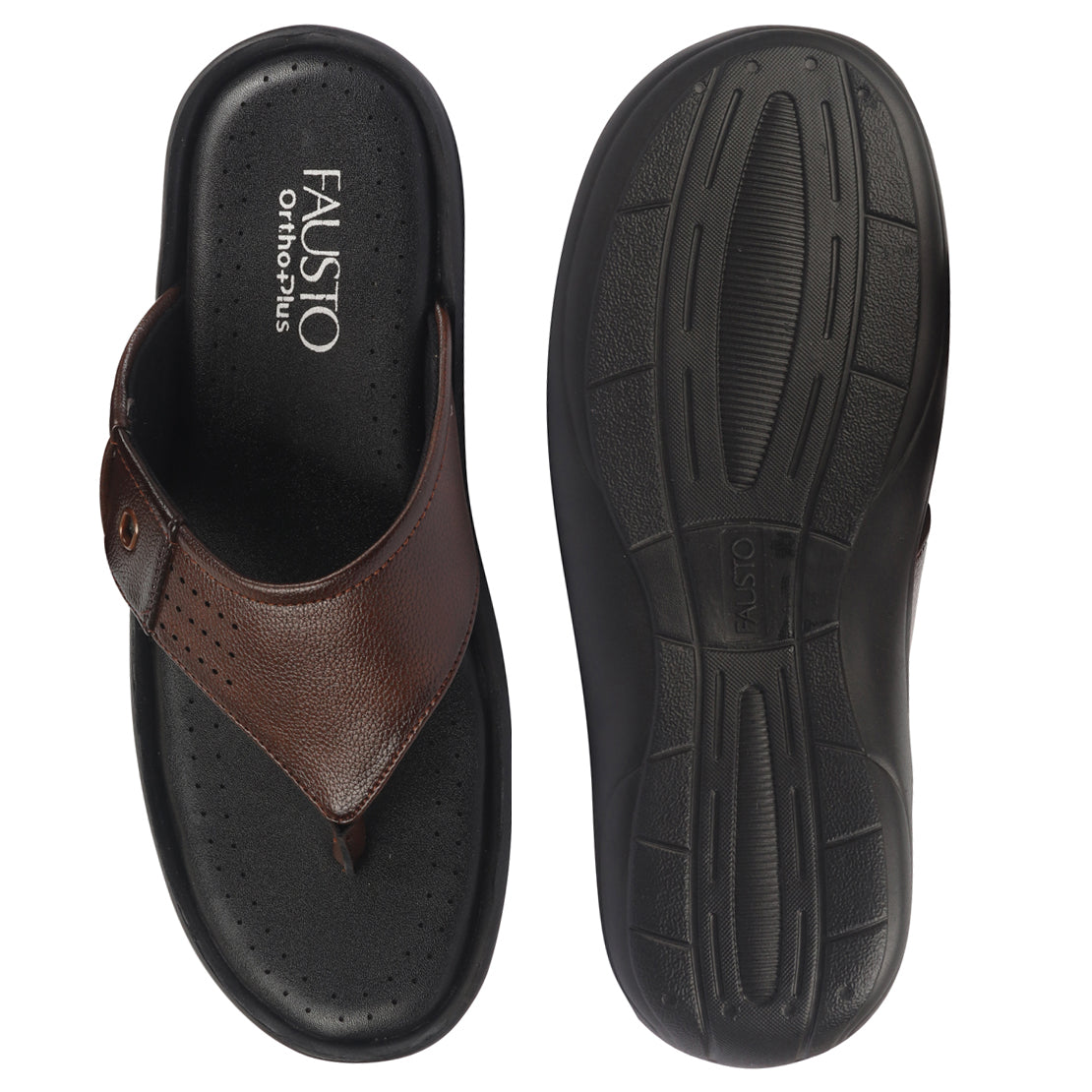 Shop FAUSTO Men Tan Open Toe Flip-Flop Slippers With Memory Cushion|Outdoor Slipper For Men Online.