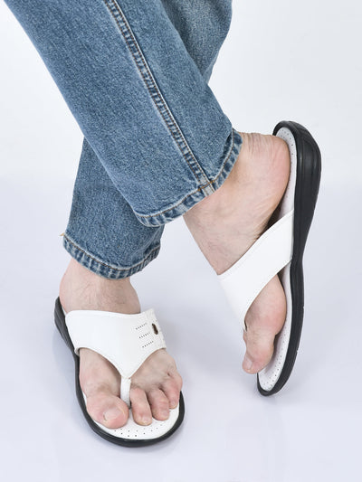 fausto men white open toe flip-flop slippers with memory cushion|outdoor slipper for men