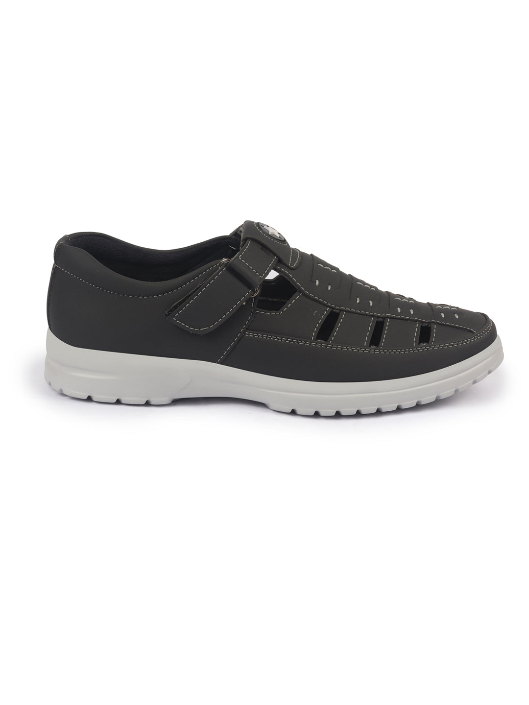 Shop FAUSTO Men Black Feather Light EVA Sole Shoe Style Comfortable Dress Sandal With Memory Cushion|Stitched Hook & Loop Sandal For Work|Evening|Festive Online.