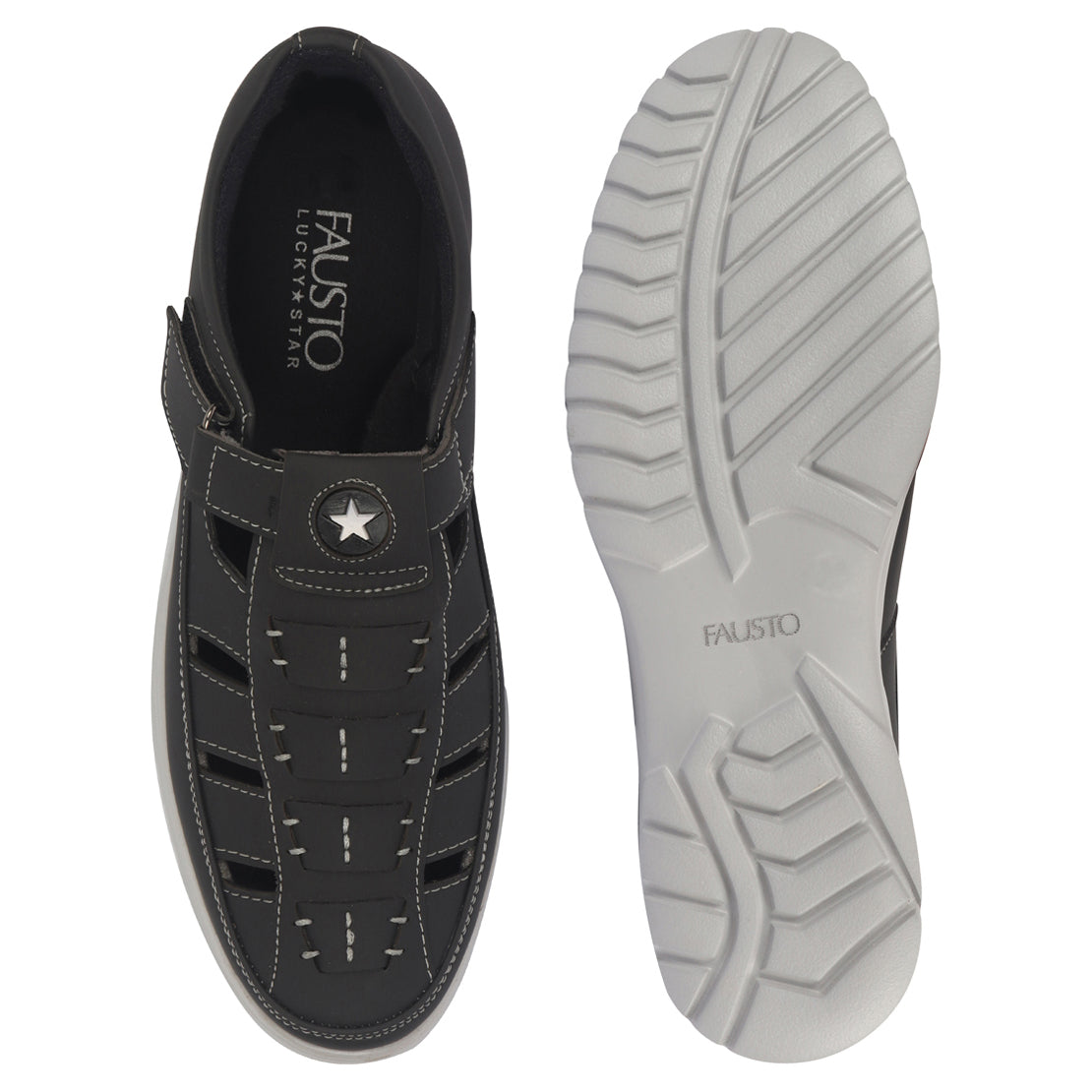 Shop FAUSTO Men Black Feather Light EVA Sole Shoe Style Comfortable Dress Sandal With Memory Cushion|Stitched Hook & Loop Sandal For Work|Evening|Festive Online.