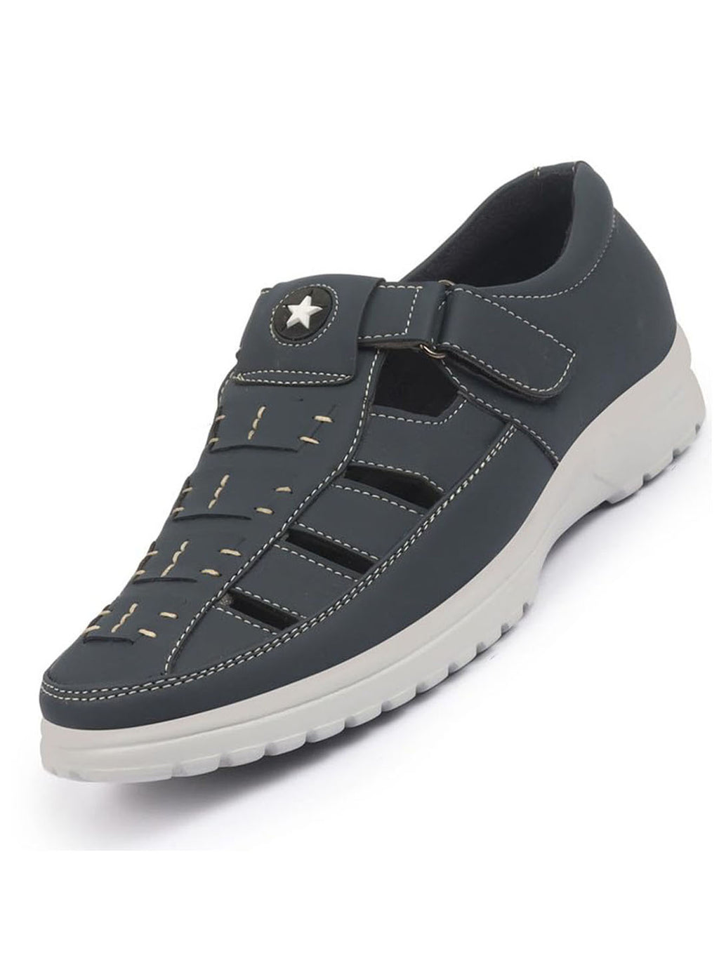 Shop FAUSTO Men Blue Feather Light EVA Sole Shoe Style Comfortable Dress Sandal With Memory Cushion|Stitched Hook & Loop Sandal For Work|Evening|Festive Online.