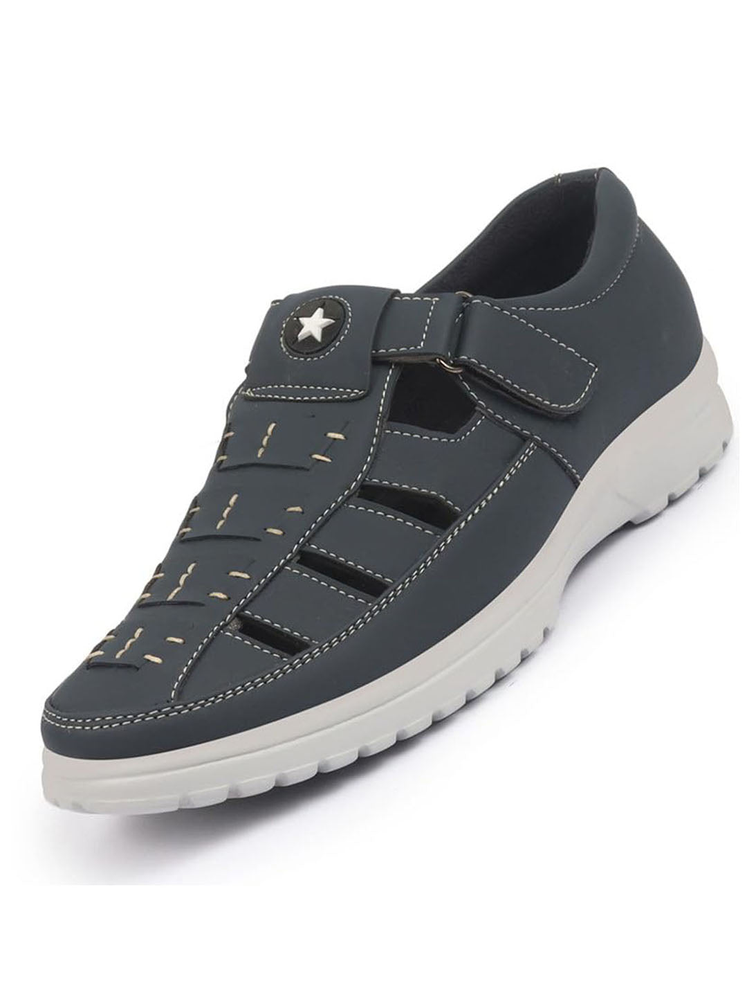 Shop FAUSTO Men Blue Feather Light EVA Sole Shoe Style Comfortable Dress Sandal With Memory Cushion|Stitched Hook & Loop Sandal For Work|Evening|Festive Online.