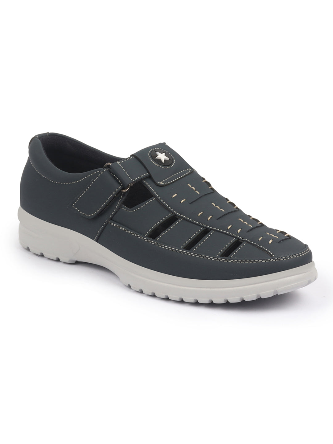 Shop FAUSTO Men Blue Feather Light EVA Sole Shoe Style Comfortable Dress Sandal With Memory Cushion|Stitched Hook & Loop Sandal For Work|Evening|Festive Online.