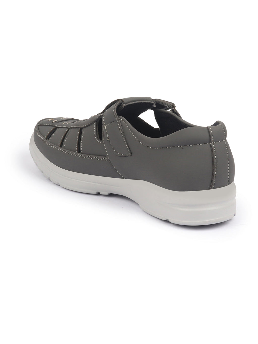 Shop FAUSTO Men Grey Feather Light EVA Sole Shoe Style Comfortable Dress Sandal With Memory Cushion|Stitched Hook & Loop Sandal For Work|Evening|Festive Online.