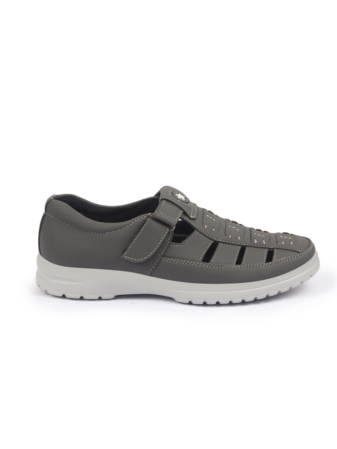 Shop FAUSTO Men Grey Feather Light EVA Sole Shoe Style Comfortable Dress Sandal With Memory Cushion|Stitched Hook & Loop Sandal For Work|Evening|Festive Online.