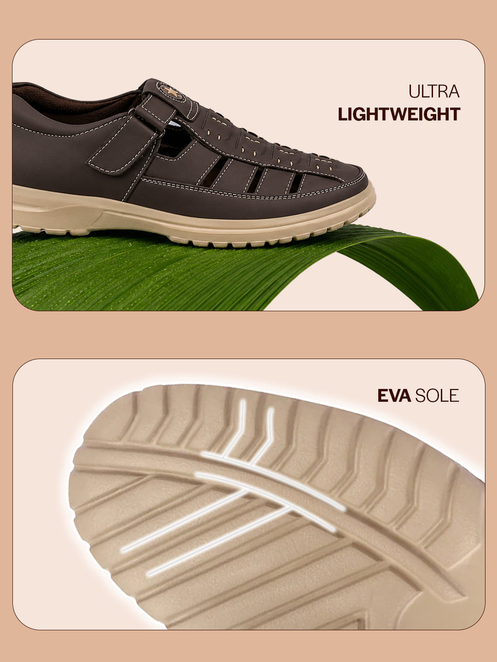 FAUSTO Men Maroon Feather Light EVA Sole Shoe Style Comfortable Dress Sandal With Memory Cushion|Stitched Hook & Loop Sandal For Work|Evening|Festive