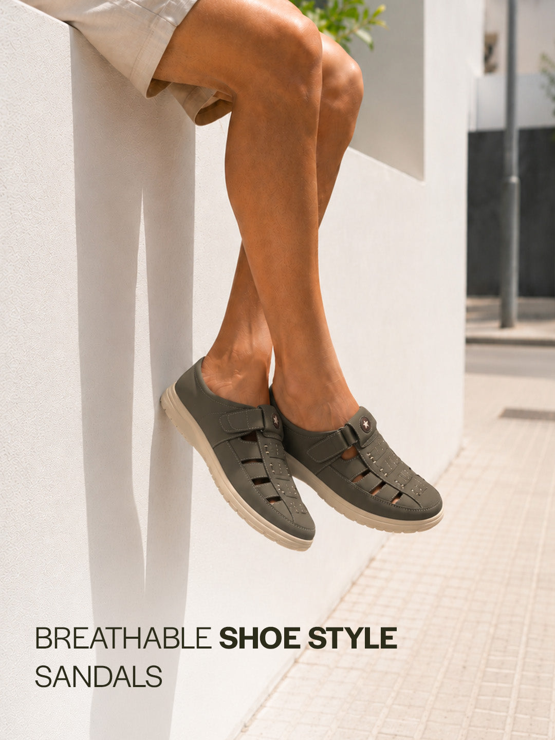 FAUSTO Men Olive Feather Light EVA Sole Shoe Style Comfortable Dress Sandal With Memory Cushion|Stitched Hook & Loop Sandal For Work|Evening|Festive