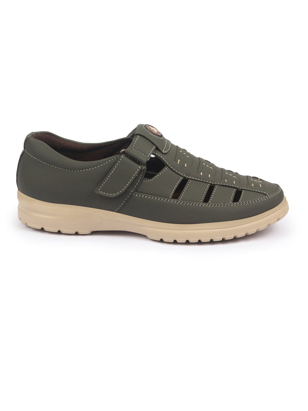 Shop FAUSTO Men Olive Feather Light EVA Sole Shoe Style Comfortable Dress Sandal With Memory Cushion|Stitched Hook & Loop Sandal For Work|Evening|Festive Online.