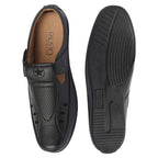 Shop FAUSTO Men Black Back Open Perforated Breathable Casual Sandal With Cushioned Footbed|Adujstable Strap Stitched Slip On Sandal For Work|Evening Online.