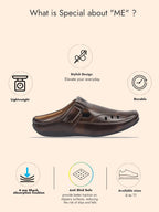 Shop FAUSTO Men Brown Back Open Perforated Breathable Casual Sandal With Cushioned Footbed|Adujstable Strap Stitched Slip On Sandal For Work|Evening Online.