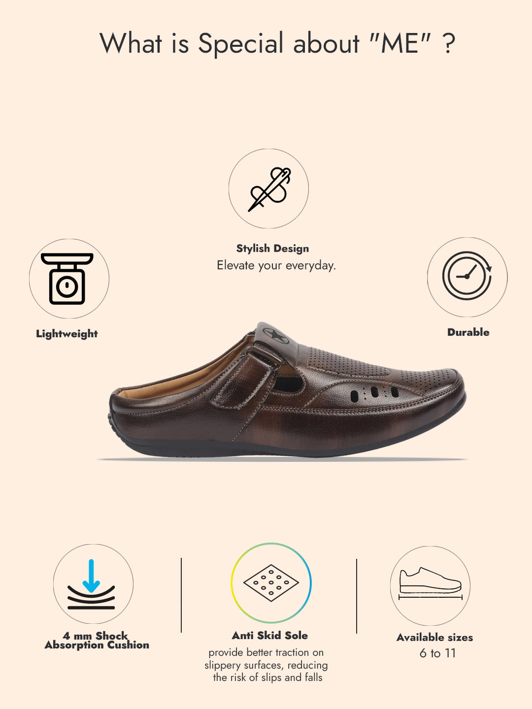Shop FAUSTO Men Brown Back Open Perforated Breathable Casual Sandal With Cushioned Footbed|Adujstable Strap Stitched Slip On Sandal For Work|Evening Online.