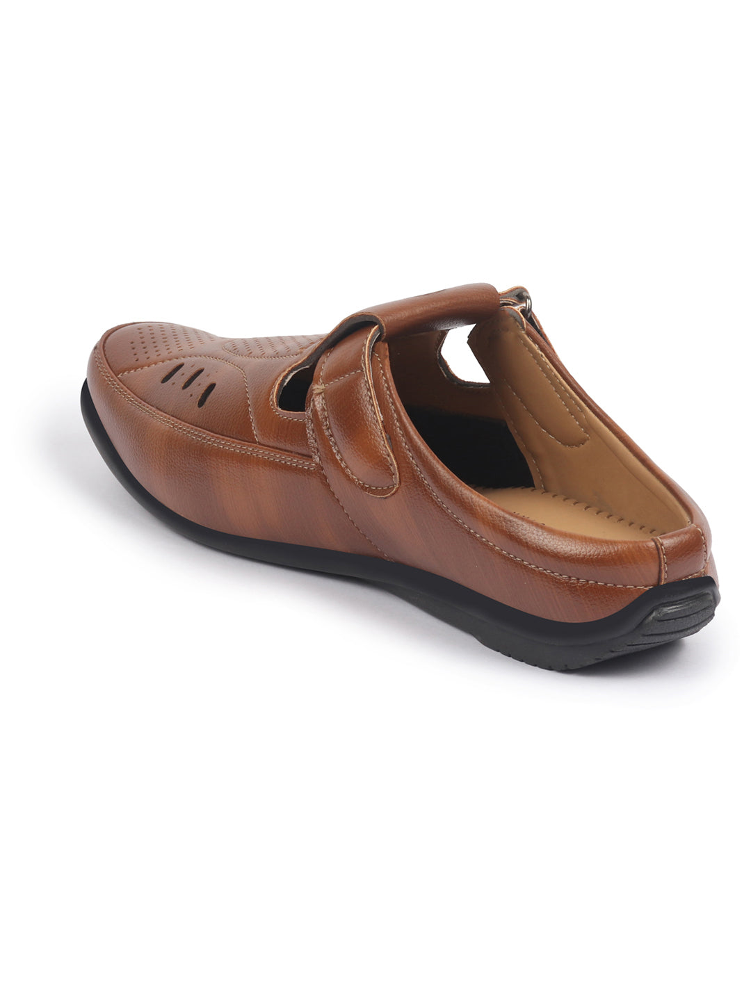 Shop FAUSTO Men Tan Back Open Perforated Breathable Casual Sandal With Cushioned Footbed|Adujstable Strap Stitched Slip On Sandal For Work|Evening Online.