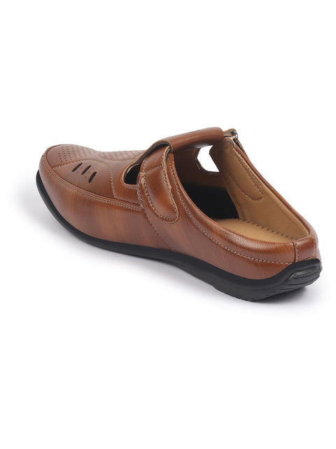 Shop FAUSTO Men Tan Back Open Perforated Breathable Casual Sandal With Cushioned Footbed|Adujstable Strap Stitched Slip On Sandal For Work|Evening Online.