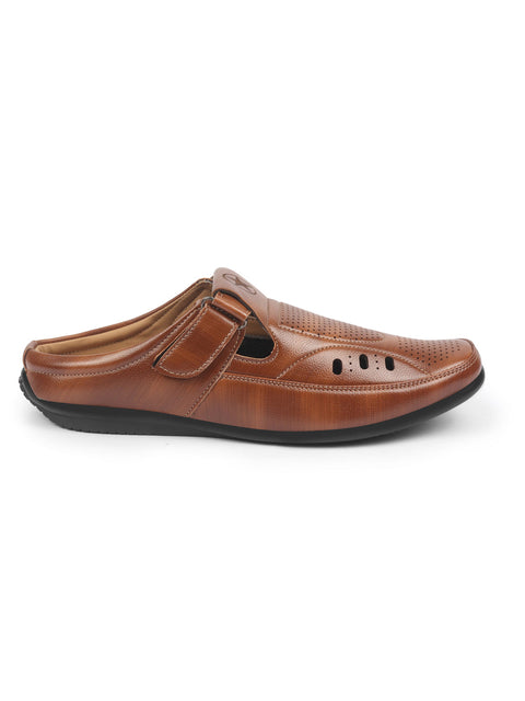 Shop FAUSTO Men Tan Back Open Perforated Breathable Casual Sandal With Cushioned Footbed|Adujstable Strap Stitched Slip On Sandal For Work|Evening Online.
