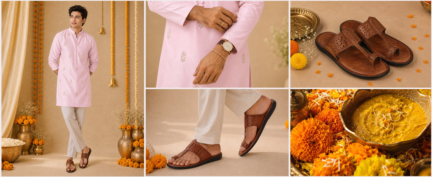 Men Brown Casual Outfit Kolhapuri Toe Ring Strap Ortho Slippers|Memory Cushioned Footbed|Ultra Lightweight and Comfort Slip On Slipper