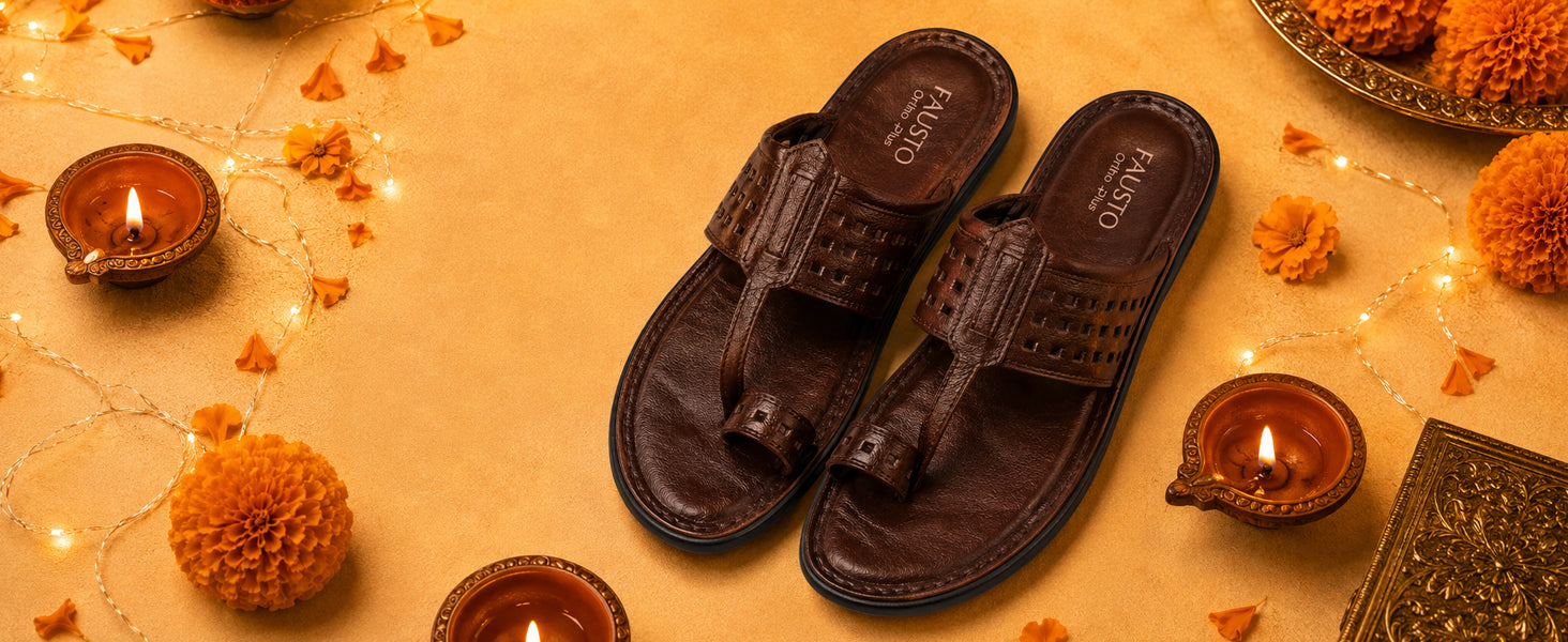 Men Brown Casual Outfit Kolhapuri Toe Ring Strap Ortho Slippers|Memory Cushioned Footbed|Ultra Lightweight and Comfort Slip On Slipper