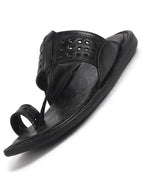 Men Black Casual Outfit Kolhapuri Toe Ring Strap Ortho Slippers|Memory Cushioned Footbed|Ultra Lightweight and Comfort Slip On Slipper