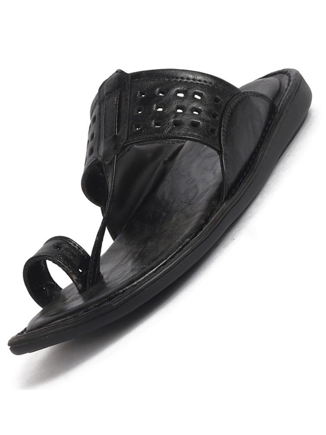 Men Black Casual Outfit Kolhapuri Toe Ring Strap Ortho Slippers|Memory Cushioned Footbed|Ultra Lightweight and Comfort Slip On Slipper