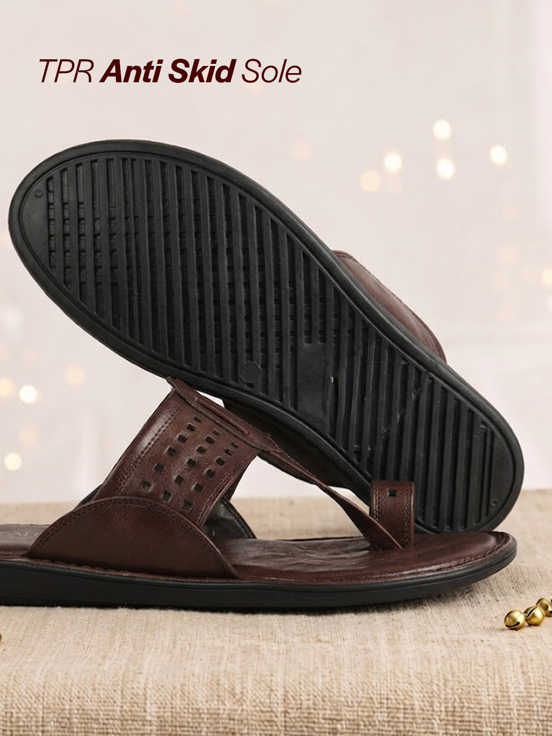 men brown casual outfit kolhapuri toe ring strap ortho slippers|memory cushioned footbed|ultra lightweight and comfort slip on slipper