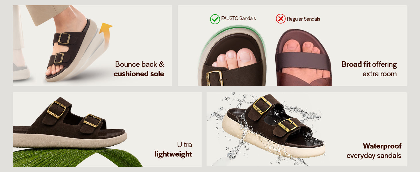 Men Black Open Toe Buckle Strap Stitched Waterproof Sandals|Soft Cushioned Insole|Summer Slip-On Slipper|Perfect For Monsoon Rainy Season