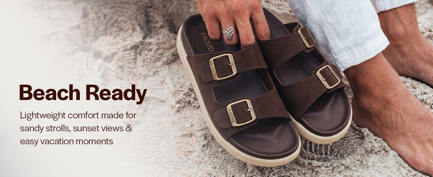 Men Black Open Toe Buckle Strap Stitched Waterproof Sandals|Soft Cushioned Insole|Summer Slip-On Slipper|Perfect For Monsoon Rainy Season