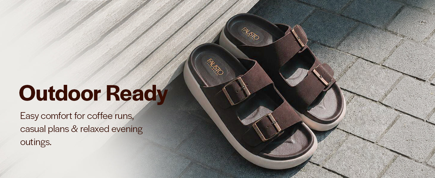 Men Black Open Toe Buckle Strap Stitched Waterproof Sandals|Soft Cushioned Insole|Summer Slip-On Slipper|Perfect For Monsoon Rainy Season