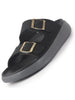 Men Black Open Toe Buckle Strap Stitched Waterproof Sandals|Soft Cushioned Insole|Summer Slip-On Slipper|Perfect For Monsoon Rainy Season
