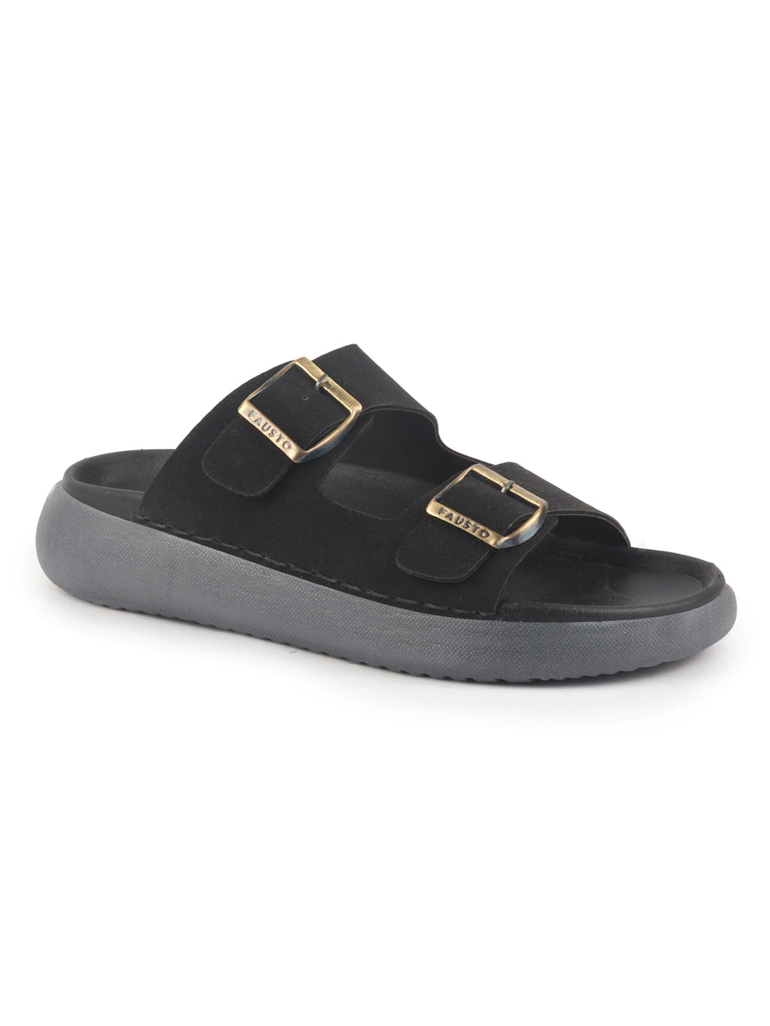 Men Black Open Toe Buckle Strap Stitched Waterproof Sandals|Soft Cushioned Insole|Summer Slip-On Slipper|Perfect For Monsoon Rainy Season