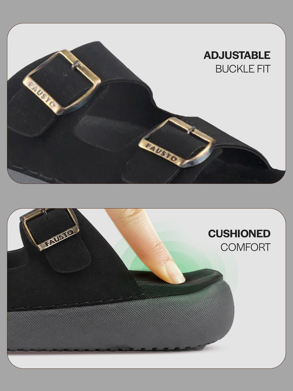 Men Black Open Toe Buckle Strap Stitched Waterproof Sandals|Soft Cushioned Insole|Summer Slip-On Slipper|Perfect For Monsoon Rainy Season