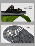 Men Black Open Toe Buckle Strap Stitched Waterproof Sandals|Soft Cushioned Insole|Summer Slip-On Slipper|Perfect For Monsoon Rainy Season