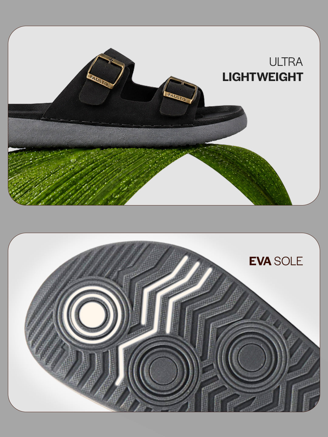 Men Black Open Toe Buckle Strap Stitched Waterproof Sandals|Soft Cushioned Insole|Summer Slip-On Slipper|Perfect For Monsoon Rainy Season