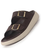 Men Brown Open Toe Buckle Strap Stitched Waterproof Sandals|Soft Cushioned Insole|Summer Slip-On Slipper|Perfect For Monsoon Rainy Season