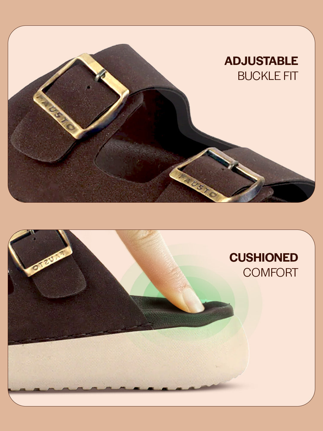 Men Brown Open Toe Buckle Strap Stitched Waterproof Sandals|Soft Cushioned Insole|Summer Slip-On Slipper|Perfect For Monsoon Rainy Season