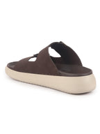 Men Brown Open Toe Buckle Strap Stitched Waterproof Sandals|Soft Cushioned Insole|Summer Slip-On Slipper|Perfect For Monsoon Rainy Season